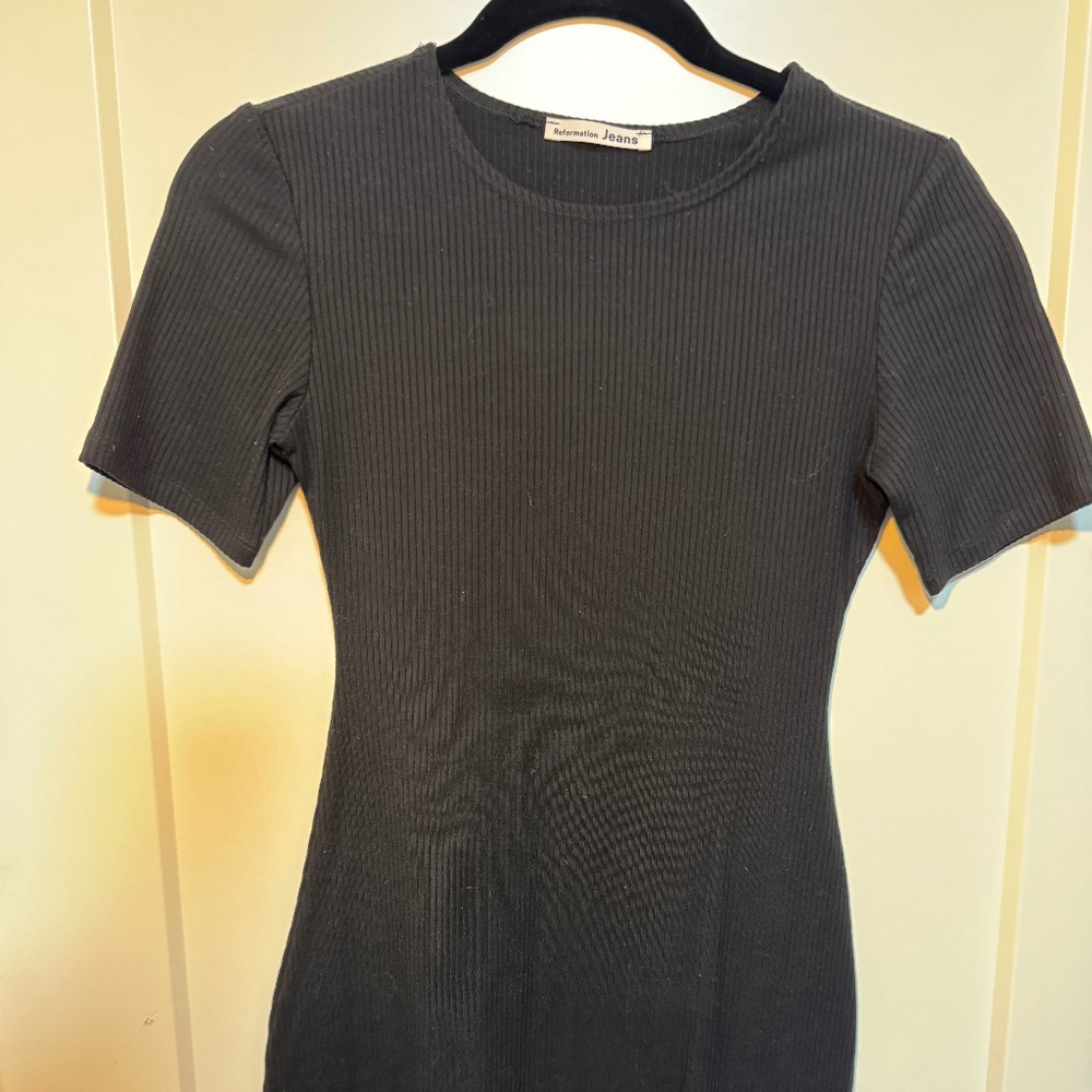 Reformation Gigi Ribbed T-Shirt Mini Dress – Black, Size XS